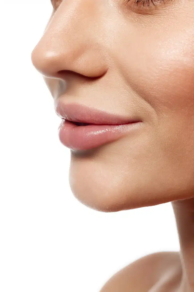 close up image of perfect female face with beautiful nose